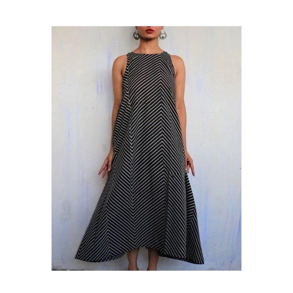 Chidiyaa Indian Mashru Size‎ XL Black Pure Cotton Block Printed Dress